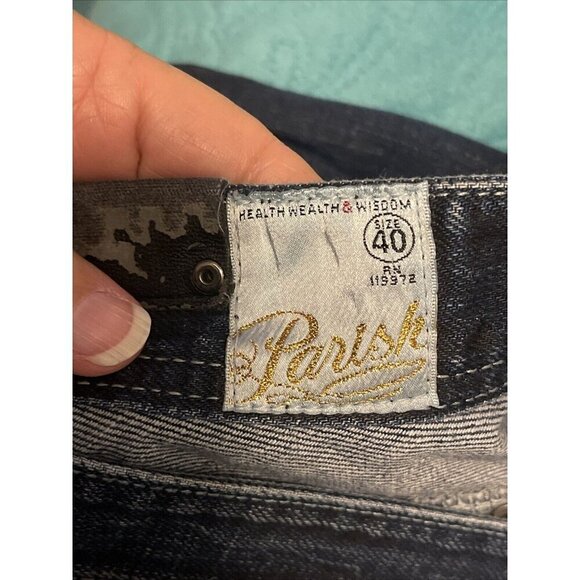 PARISH JEANS‎ health wealth wisdom & men Sz 40 Blue With Black Trim, Wide leg - Picture 16 of 16